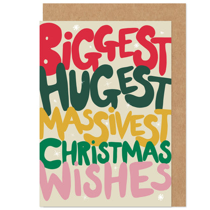 Biggest Hugest Christmas Wishes Bright Typography Card