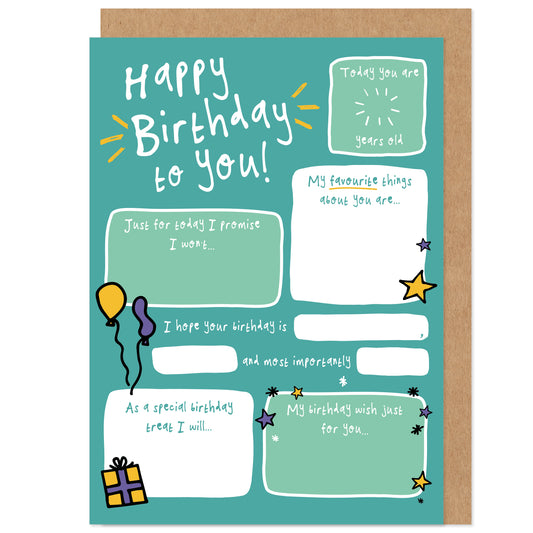 Happy Birthday To You Fill In The Blanks Birthday Card