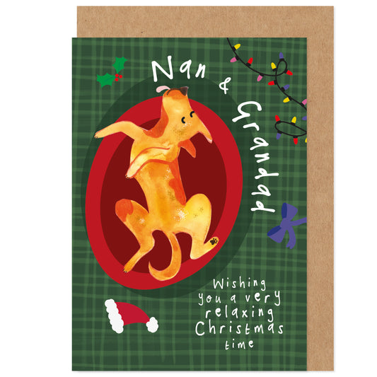 Nan & Grandad Christmas Card - Relaxing Dog