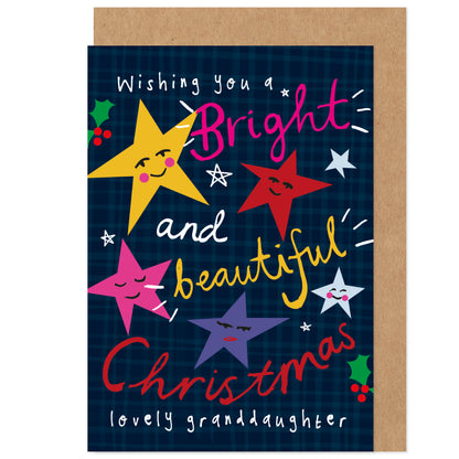 GRANDDAUGHTER Bright Stars Christmas Card - Merry & Bright, Holiday, Festive, Retro, Graphic