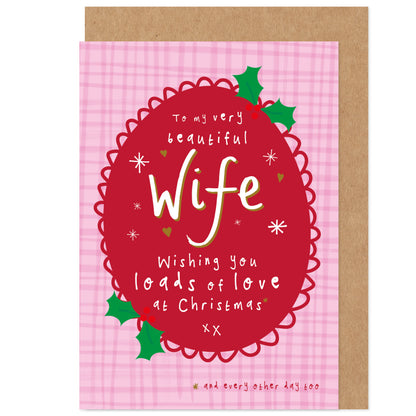 Beautiful Wife Christmas Card - Love You Every Day - Holiday, Festive, Romantic, Heartfelt, Traditional