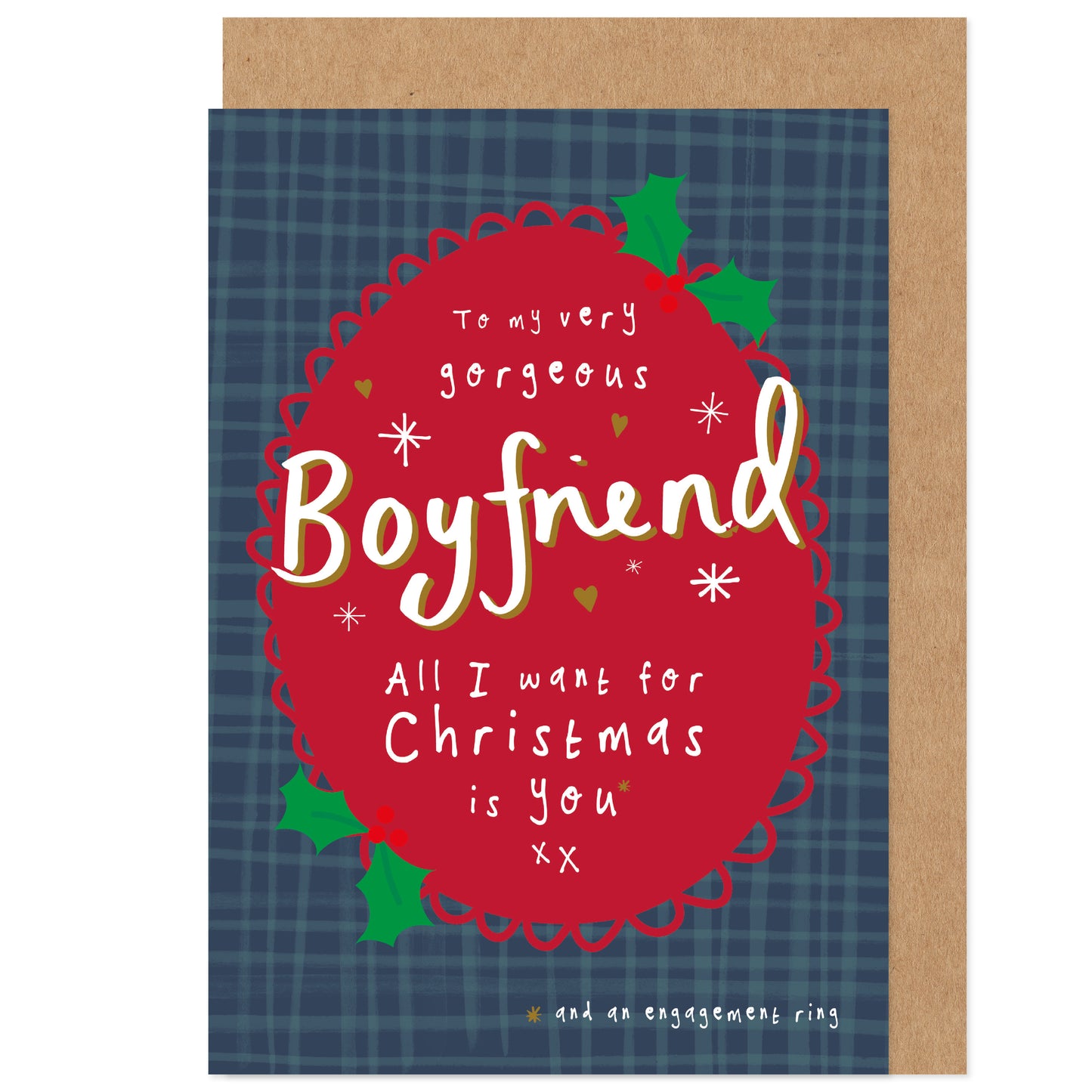 Cheeky Boyfriend Christmas Card - All I Want Is You And An Engagement Ring