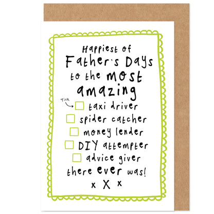 Father's Day Card | Checklist | Taxi, Spider Catcher, DIY, Advice Giver
