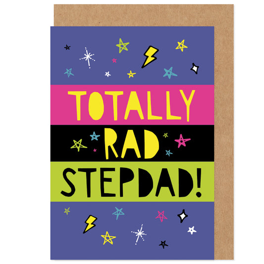 Father's Day Card | Totally Rad Stepdad | Bright Psychedelic 90s