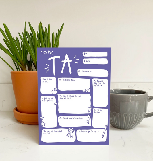 TA Teaching Assistant Fill In The Blanks Thank You Card