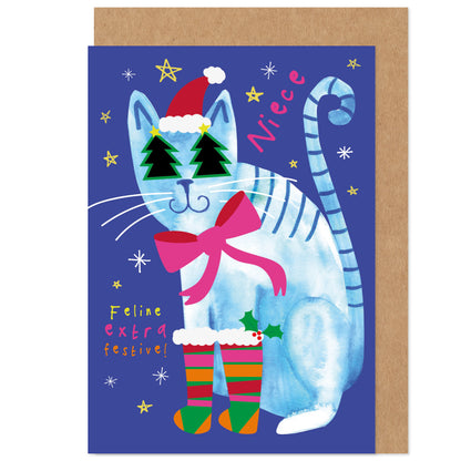 Niece Christmas Card - Feline Extra Festive Cat