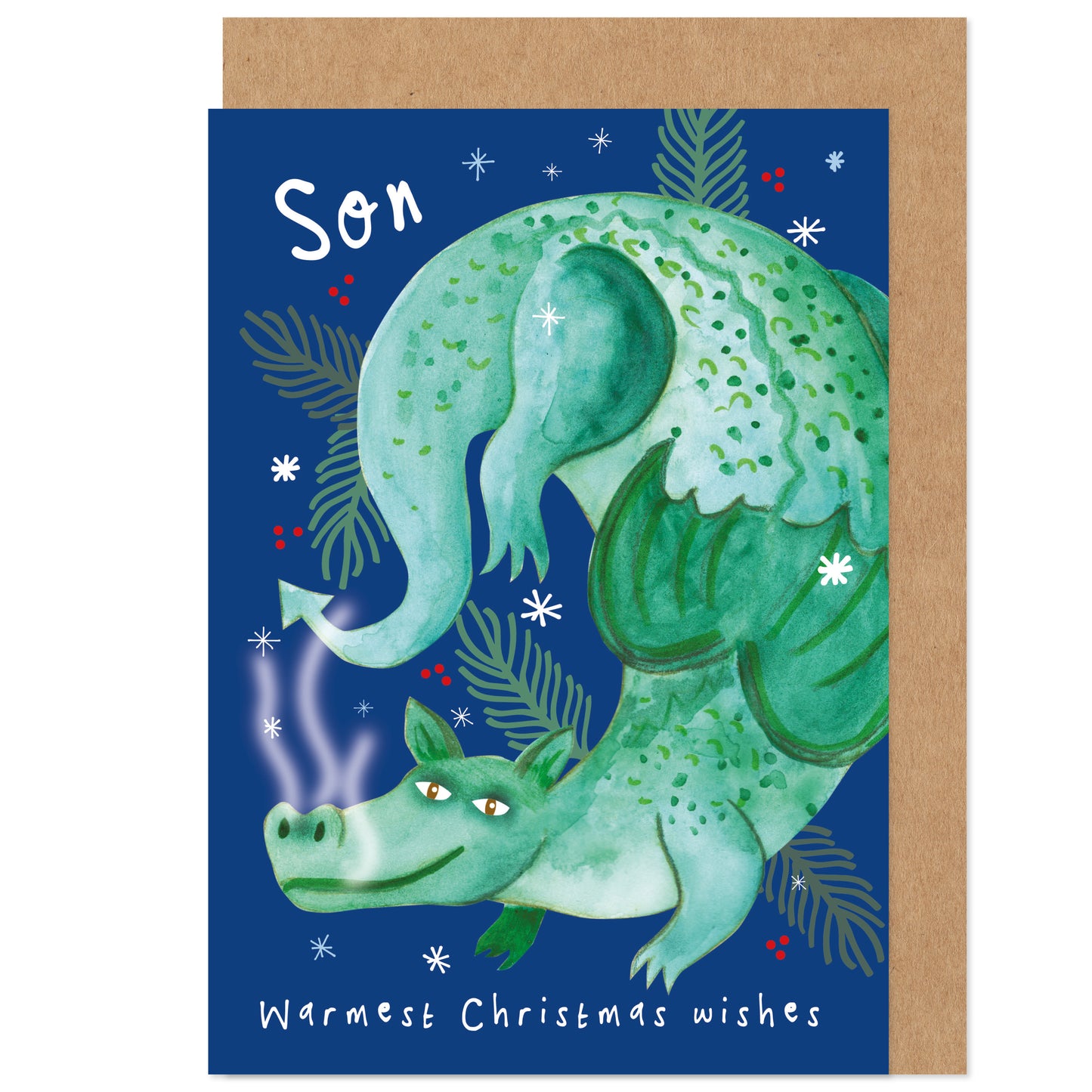 Son Christmas Card - Warmest Wishes Dragon