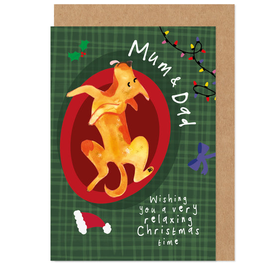 Mum & Dad Christmas Card - Relaxing Dog
