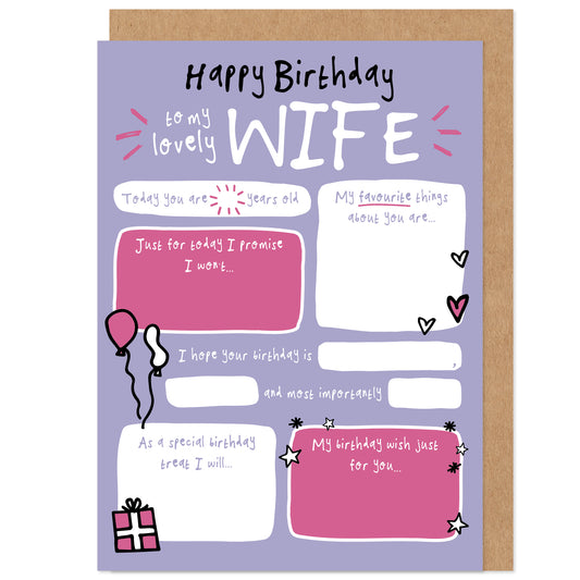 Wife Fill In The Blanks Birthday Card