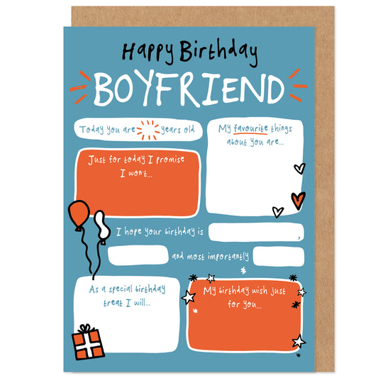 Boyfriend Fill In The Blanks Birthday Card