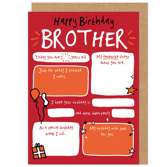 Brother Fill In The Blanks Birthday Card
