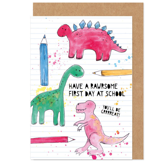 Good Luck First Day At School Dinosaur Card