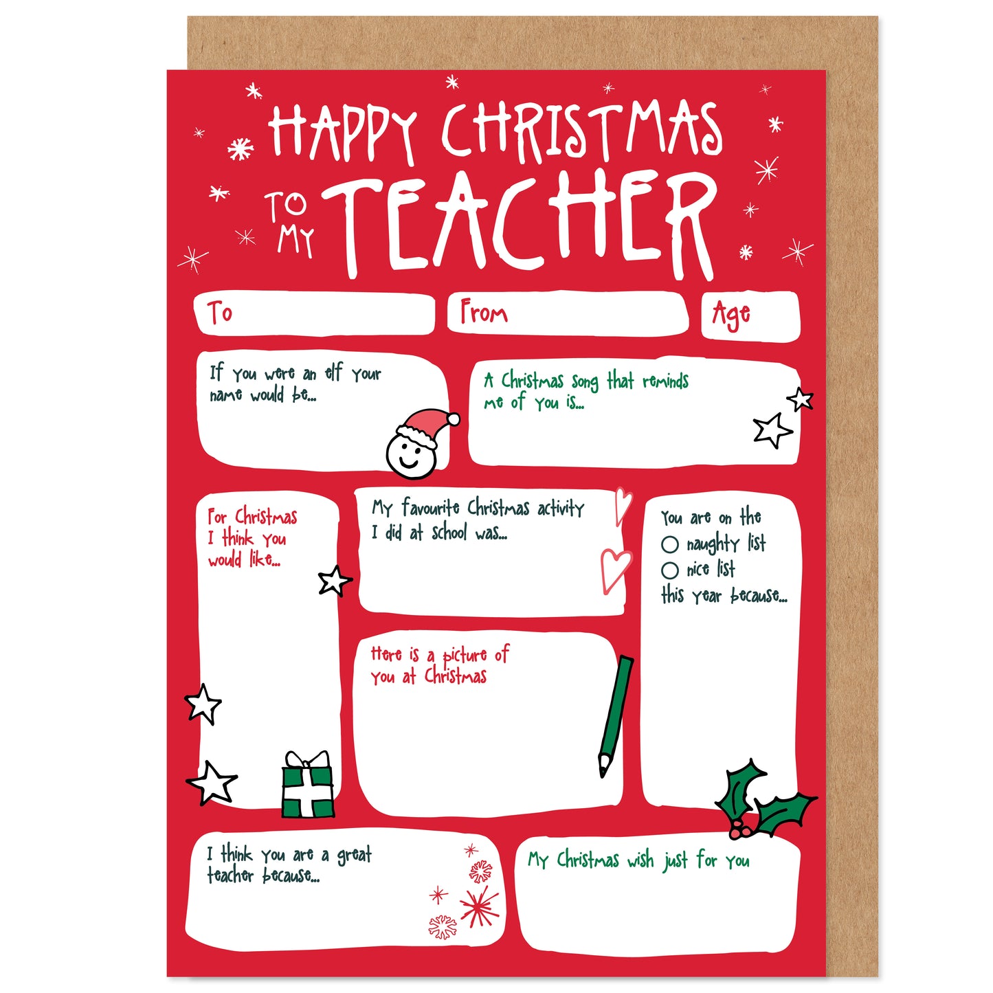 Teacher Fill In The Blanks Christmas Card