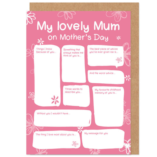 Lovely Mum Fill In The Blanks Mother's Day Card