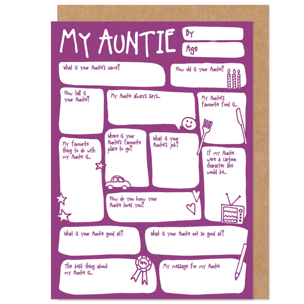My Auntie Fill In The Blanks Mother's Day / Birthday Card