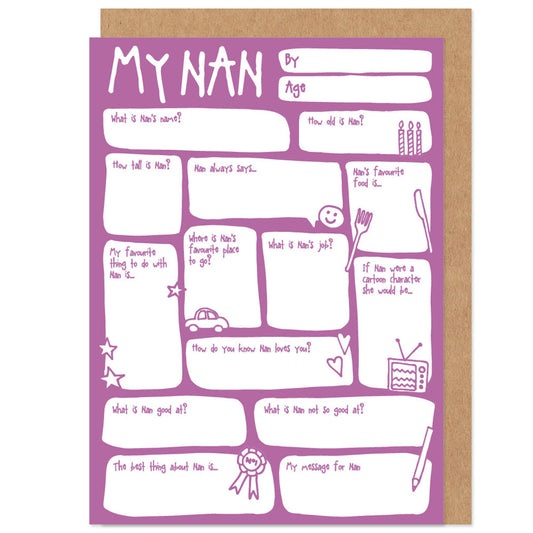 My Nan Fill In The Blanks Mother's Day / Birthday Card