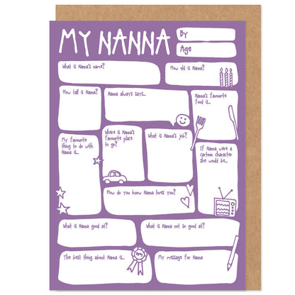 My Nanna Fill In The Blanks Mother's Day / Birthday Card