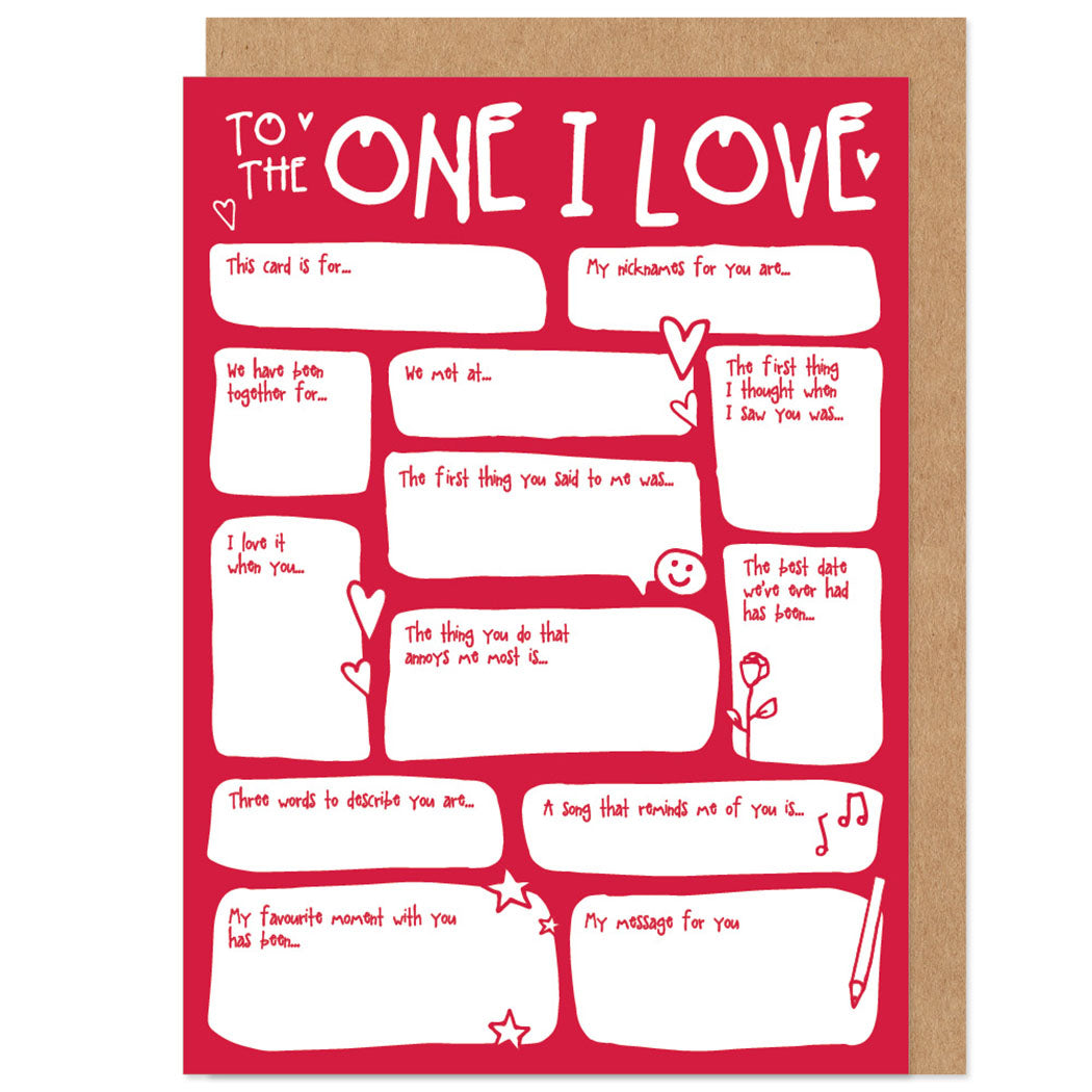 One I Love Fill In The Blanks Valentine's / Anniversary Card