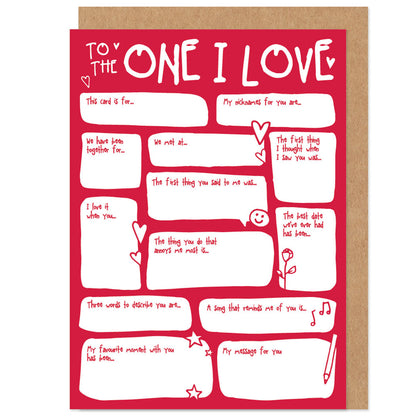One I Love Fill In The Blanks Valentine's / Anniversary Card