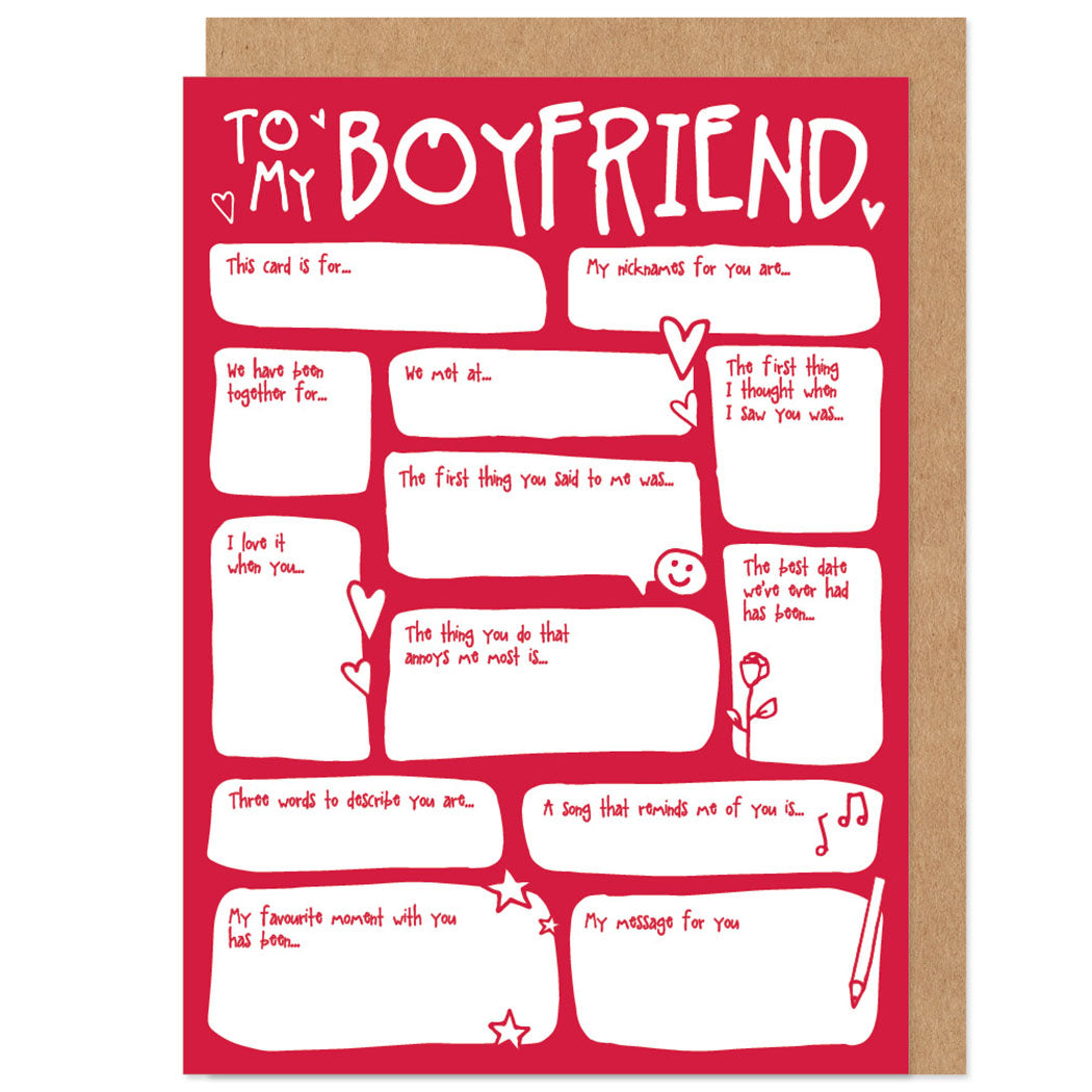 Boyfriend Fill In The Blanks Valentine's / Anniversary Card