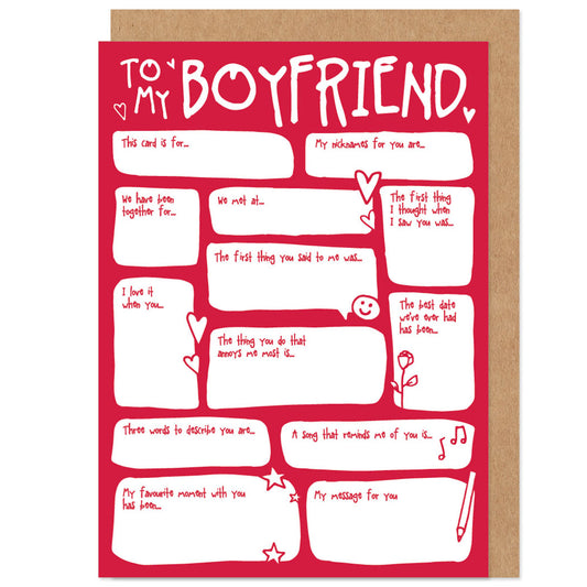 Boyfriend Fill In The Blanks Valentine's / Anniversary Card