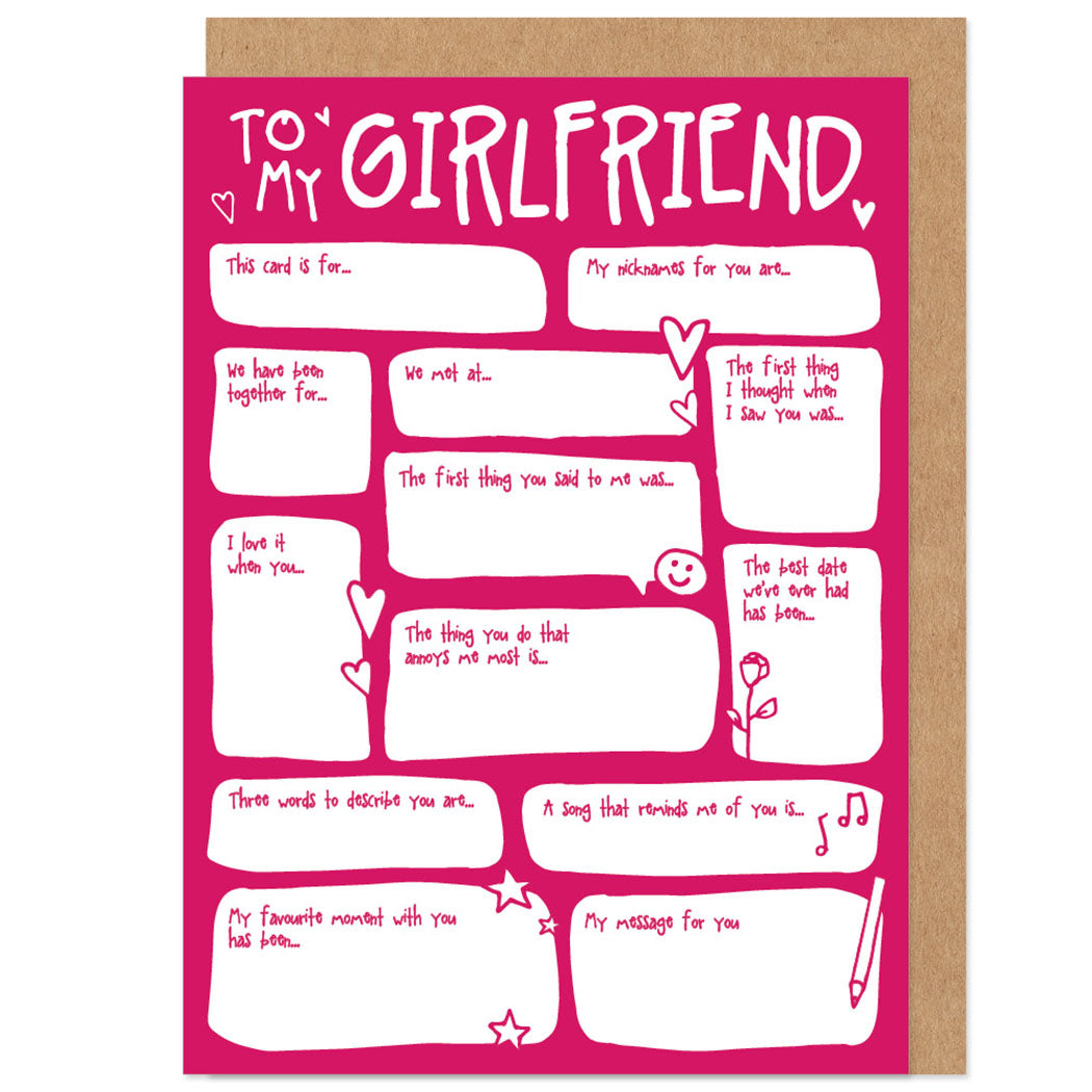 Girlfriend Fill In The Blanks Valentine's / Anniversary Card