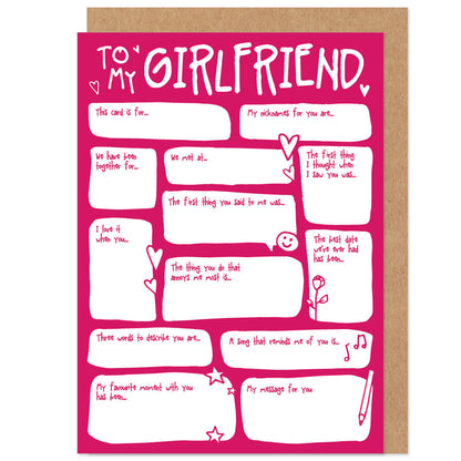 Girlfriend Fill In The Blanks Valentine's / Anniversary Card