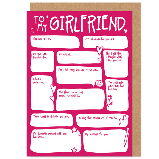 Girlfriend Fill In The Blanks Valentine's / Anniversary Card