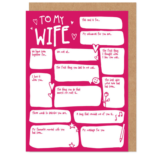 Wife Fill In The Blanks Valentine's / Anniversary Card