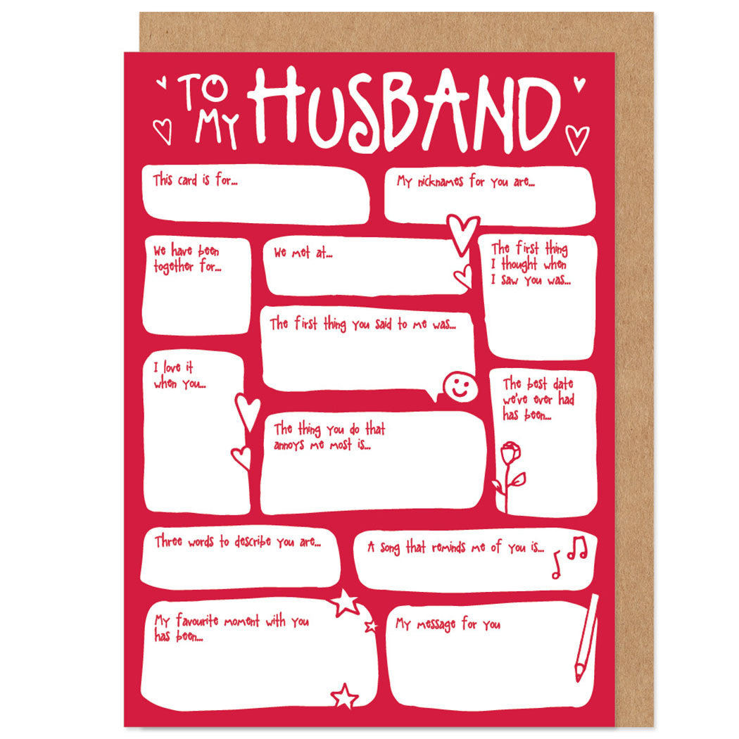 Husband Fill In The Blanks Valentine's / Anniversary Card