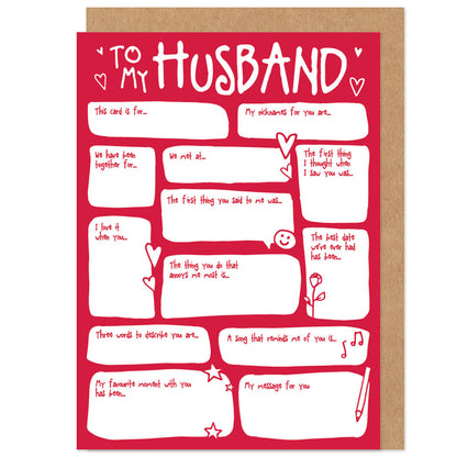 Husband Fill In The Blanks Valentine's / Anniversary Card