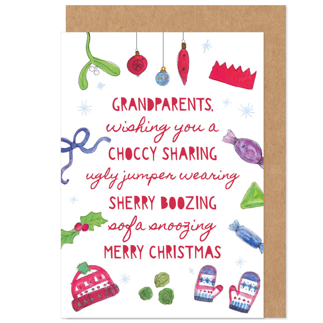 Choccy Sharing Sherry Boozing Grandparents Christmas Card